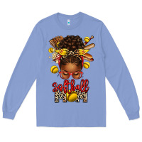 Colony Blue softball mom afro messy bun Long Sleeve Tee - texasbilliewilder