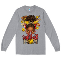 Heather Grey softball mom afro messy bun Long Sleeve Tee - texasbilliewilder