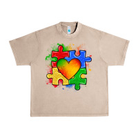 French Oak autism puzzle pieces heart Urban Heavy Tee - Zillion Design Studio