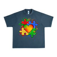 Midnight Navy autism puzzle pieces heart Urban Heavy Tee - Zillion Design Studio