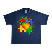 Navy autism puzzle pieces heart Urban Heavy Tee - Zillion Design Studio