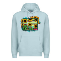 Blue Mist Wyoming Map Sunflower Cactus Serape Premium Hoodie - RanaPortraitStore