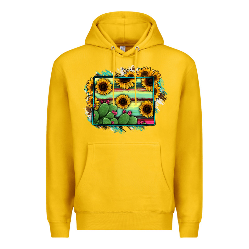 Wyoming Map Sunflower Cactus Serape Premium Hoodie by RanaPortraitStore | Teevron