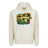 Oatmeal Heather Wyoming Map Sunflower Cactus Serape Premium Hoodie - RanaPortraitStore