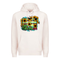Pale Pink Wyoming Map Sunflower Cactus Serape Premium Hoodie - RanaPortraitStore