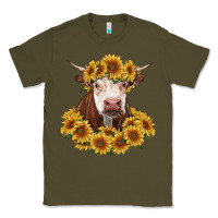 Army Green hereford cow with sunflowers Classic Tee - RanaPortraitStore