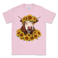 Bubblegum Pink hereford cow with sunflowers Classic Tee - RanaPortraitStore