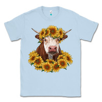 Dusty Blue hereford cow with sunflowers Classic Tee - RanaPortraitStore