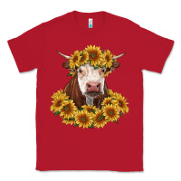 Red hereford cow with sunflowers Classic Tee - RanaPortraitStore