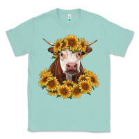 Seafoam hereford cow with sunflowers Classic Tee - RanaPortraitStore