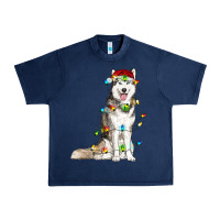 Navy Husky Christmas Lights Urban Heavy Tee - RanaPortraitStore
