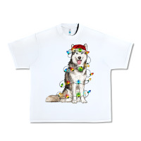 White Husky Christmas Lights Urban Heavy Tee - RanaPortraitStore