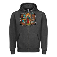 Charcoal Heather virgin mary Zipper Hoodie - SublimationCraftShop