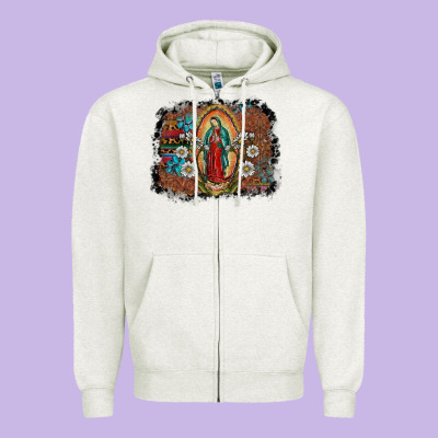 Virgin Mary Zipper Hoodie Designed By Sublimationcraftshop