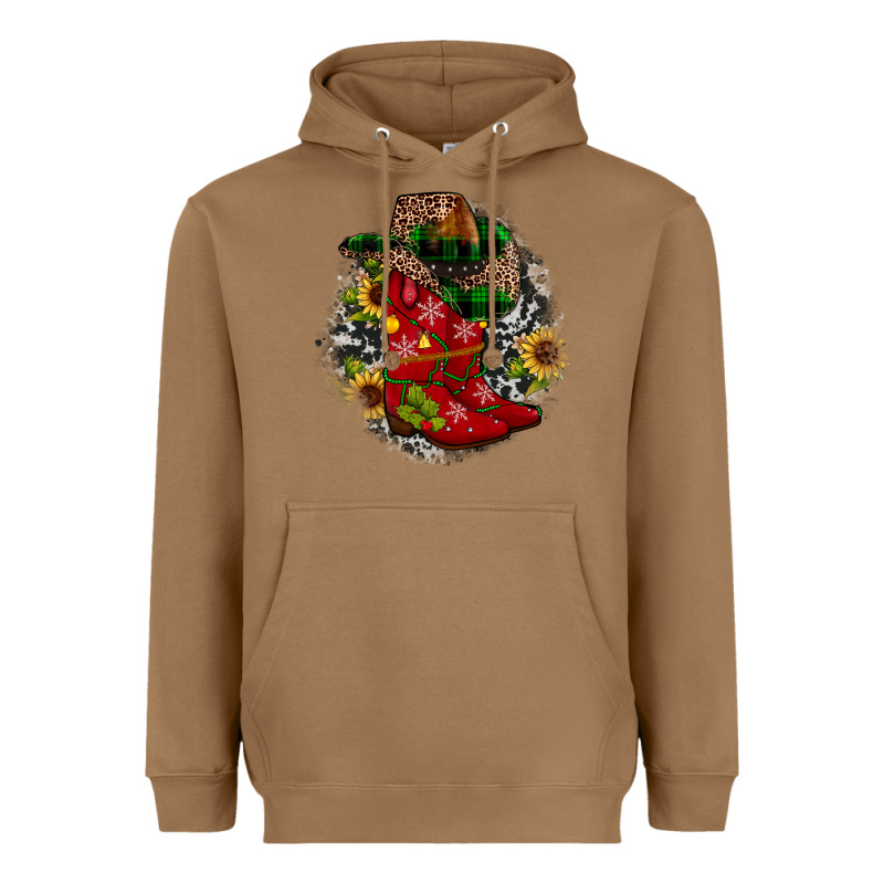 Christmas Cowboy Boots Heavyweight Hoodie by JahusDesignShop | Teevron