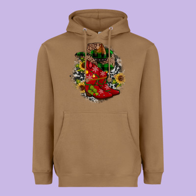 Christmas Cowboy Boots Heavyweight Hoodie Designed By Jahusdesignshop