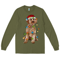 Army Green cockapoo with christmas lights Long Sleeve Tee - RanaPortraitStore