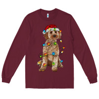 Burgundy cockapoo with christmas lights Long Sleeve Tee - RanaPortraitStore
