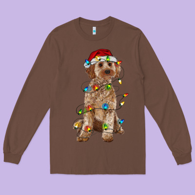Cockapoo With Christmas Lights Long Sleeve Tee Designed By Ranaportraitstore