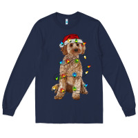 Navy cockapoo with christmas lights Long Sleeve Tee - RanaPortraitStore