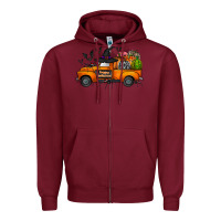 Burgundy happy halloween truck Zipper Hoodie - CowhideDigitalArt