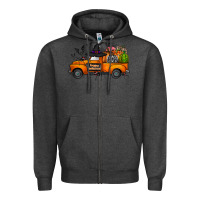 Charcoal Heather happy halloween truck Zipper Hoodie - CowhideDigitalArt