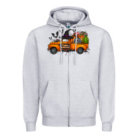Heather Grey happy halloween truck Zipper Hoodie - CowhideDigitalArt