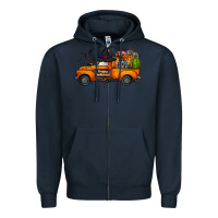 Navy happy halloween truck Zipper Hoodie - CowhideDigitalArt