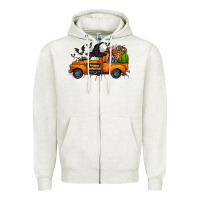 Oatmeal Heather happy halloween truck Zipper Hoodie - CowhideDigitalArt