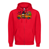 Red happy halloween truck Zipper Hoodie - CowhideDigitalArt