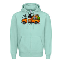 Seafoam happy halloween truck Zipper Hoodie - CowhideDigitalArt