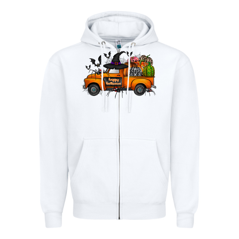 Happy Halloween Truck Zipper Hoodie by CowhideDigitalArt | Teevron