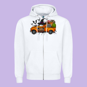 Happy Halloween Truck Zipper Hoodie Designed By Cowhidedigitalart