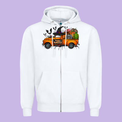 Happy Halloween Truck Zipper Hoodie Designed By Cowhidedigitalart
