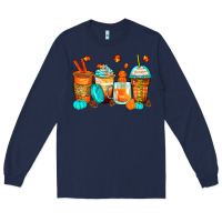 Navy thankful coffee cups Long Sleeve Tee - Zillion Design Studio