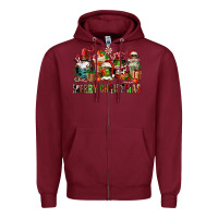 Burgundy merry christmas coffee afro gnomies Zipper Hoodie - FaDigitalArtStudio