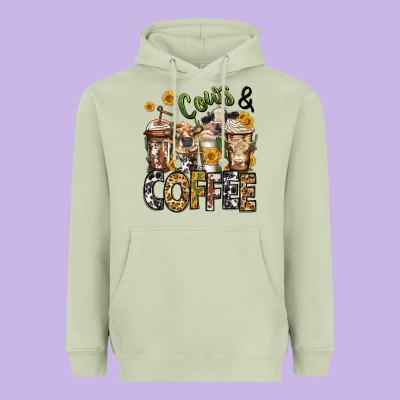 Cows And Coffee Cups Heavyweight Hoodie Designed By Jasminsmagicworld