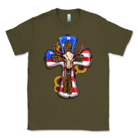 Army Green american flag cross cow skull sunflowers Classic Tee - RanaPortraitStore