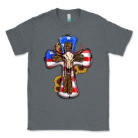 Charcoal Heather american flag cross cow skull sunflowers Classic Tee - RanaPortraitStore