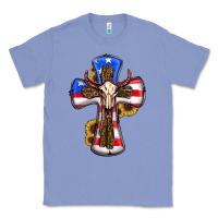 Colony Blue american flag cross cow skull sunflowers Classic Tee - RanaPortraitStore