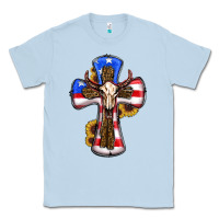 Dusty Blue american flag cross cow skull sunflowers Classic Tee - RanaPortraitStore