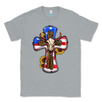 Heather Grey american flag cross cow skull sunflowers Classic Tee - RanaPortraitStore