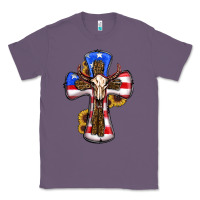 Lavender american flag cross cow skull sunflowers Classic Tee - RanaPortraitStore