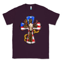 Plum american flag cross cow skull sunflowers Classic Tee - RanaPortraitStore