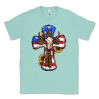 Seafoam american flag cross cow skull sunflowers Classic Tee - RanaPortraitStore