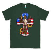 Sports Green american flag cross cow skull sunflowers Classic Tee - RanaPortraitStore