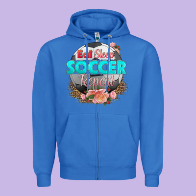 Eat Sleep Soccer Repeat Zipper Hoodie Designed By Hra Design Shop