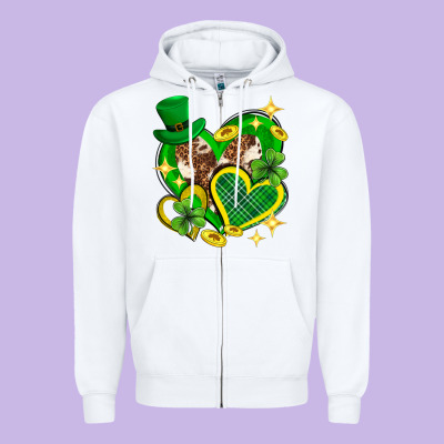 St. Patrick's Day Lucky Heart Zipper Hoodie Designed By Neo Western