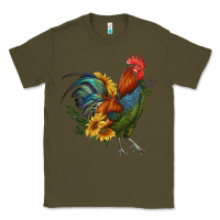 Army Green rooster with sunflowers Classic Tee - RanaPortraitStore