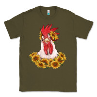 Army Green rooster head with sunflowers Classic Tee - RanaPortraitStore